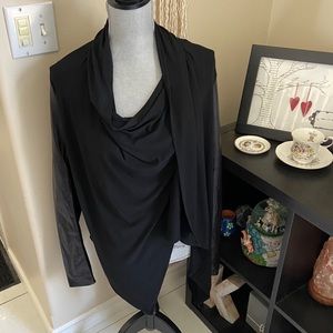 Danier Black Drape Front Wrap with Genuine Leather Sleeves